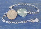 Light Sea Foam Sea Glass And Sterling Silver Bracelet With Moonstone