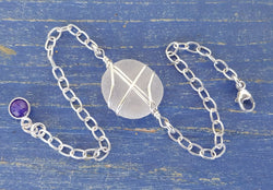 White Sea Glass And Sterling Silver Bracelet With Amethyst