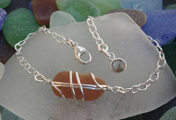 Honey Brown Sea Glass And Sterling Silver Bracelet With Labradorite