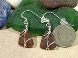 Brown Sea Glass And Sterling Silver Earrings - Small Size