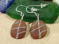 Brown Sea Glass And Sterling Silver Earrings - Medium Size