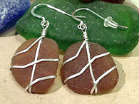 Brown Sea Glass And Sterling Silver Earrings - Large Size