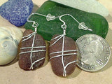 Brown Sea Glass And Sterling Silver Earrings - Large Size