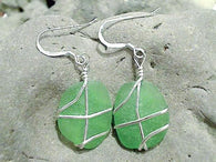 Green Sea Glass And Sterling Silver Earrings - Medium Size
