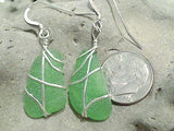 Green Sea Glass And Sterling Silver Earrings - Medium Size