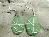 Green Sea Glass And Sterling Silver Earrings - Medium Size