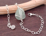 Light Sea Foam Sea Glass And Sterling Silver Bracelet With Moonstone