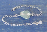 Light Sea Foam Sea Glass And Sterling Silver Bracelet With Moonstone