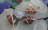 Honey Brown Sea Glass And Sterling Silver Bracelet With Labradorite