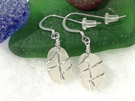 White Sea Glass And Sterling Silver Earrings - Small Size