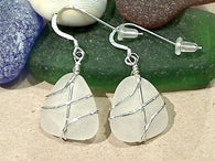 White Sea Glass And Sterling Silver Earrings - Medium Size