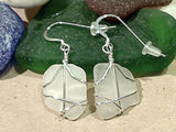 White Sea Glass And Sterling Silver Earrings - Medium Size