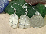 White Sea Glass And Sterling Silver Earrings - Medium Size