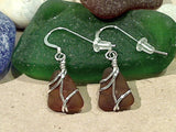 Brown Sea Glass And Sterling Silver Earrings - Small Size