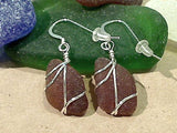 Brown Sea Glass And Sterling Silver Earrings - Medium Size