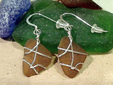 Brown Sea Glass And Sterling Silver Earrings - Medium Size
