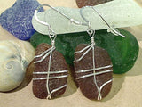 Brown Sea Glass And Sterling Silver Earrings - Large Size