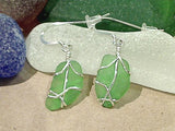 Green Sea Glass And Sterling Silver Earrings - Small Size