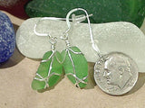 Green Sea Glass And Sterling Silver Earrings - Small Size