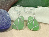 Green Sea Glass And Sterling Silver Earrings - Small Size