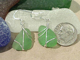 Green Sea Glass And Sterling Silver Earrings - Small Size