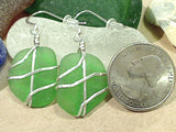 Green Sea Glass And Sterling Silver Earrings - Large Size