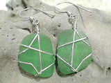 Green Sea Glass And Sterling Silver Earrings - Large Size