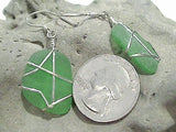 Green Sea Glass And Sterling Silver Earrings - Large Size