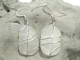 White Sea Glass And Sterling Silver Earrings - Large Size