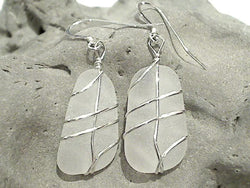 White Sea Glass And Sterling Silver Earrings - Large Size