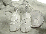 White Sea Glass And Sterling Silver Earrings - Large Size